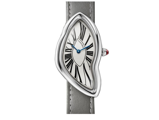 Cartier Crash Bond Street Exclusive Edition - Platinum - 38 MM x 25 MM - Gray Leather Strap - Silver Dial - WGCH0050