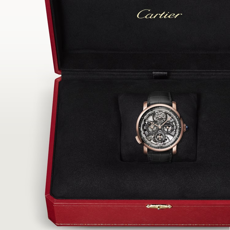 Cartier Rotonde de Cartier Rose gold 45 MM - Dark Gray alligator Leather Strap - Skeleton Dial - WHRO0065