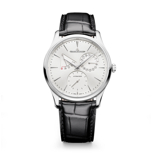 JLC - Master Ultra Thin Power Reserve - 39 MM - Stainless Steel - Silvered-Gray Dial - Black Leather Strap - Q1378421