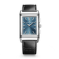 JLC - Reverso Tribute Chronograph - 49.4 MM x 29.9 MM - Stainless Steel - Blue/Open Dial - Blue Canvas/Black Leather Strap - Q389848J