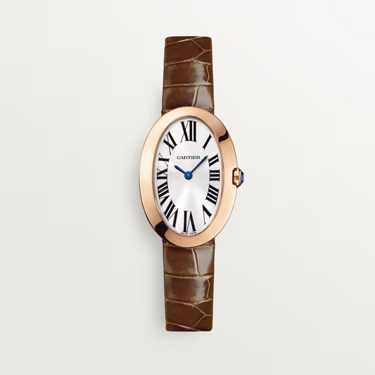 Cartier Baignoire de Cartier Rose gold 31.6 MM -  Shiny Dark Brown Alligator Strap - Silvered Sunray Dial - W8000007