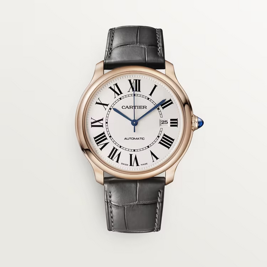 Cartier Ronde Must de Cartier Rose gold 40 MM -  Semi-Matte Gray alligator Leather Strap - Silver Dial - WGRN0011