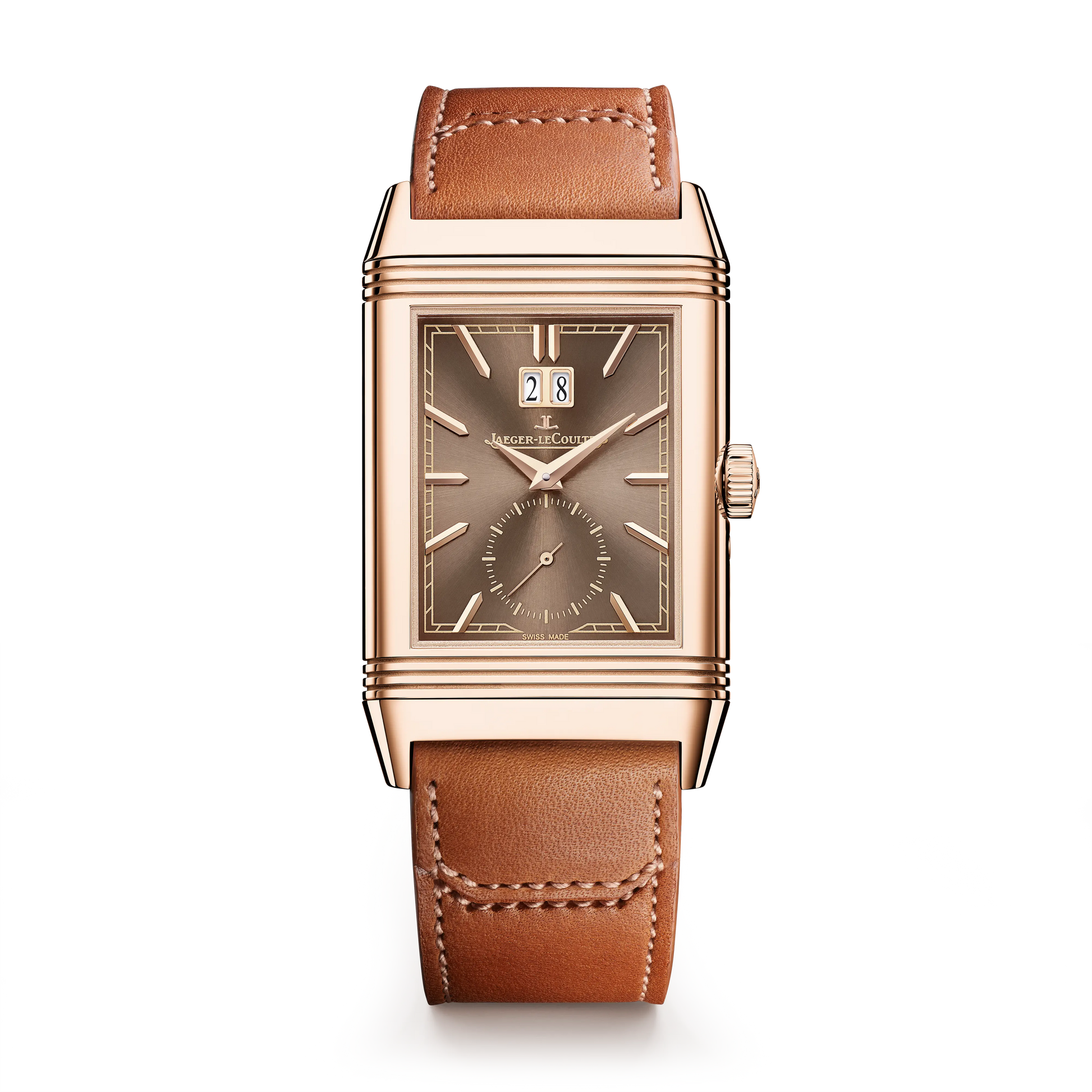 JLC - Reverso Tribute Geographic - Limited Edition - 49.4 MM x 29.9 MM - Pink Gold - Toffee Brown Dial - Brown Leather Strap - Q714256J