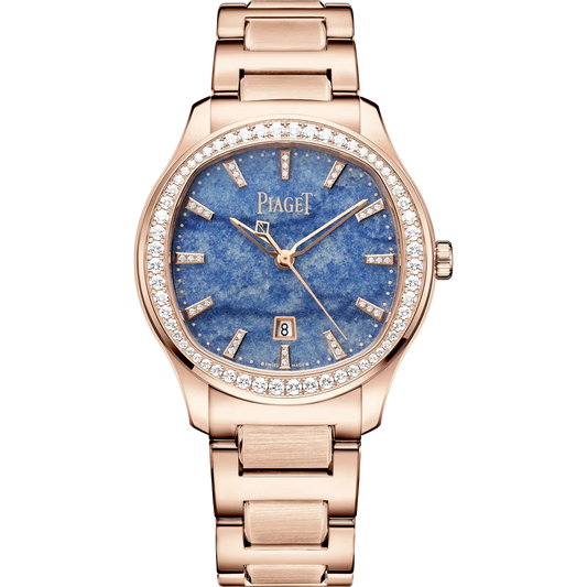 Piaget Polo Date - Rose Gold - 36 MM - Rose Gold Bracelet - Diamond Bezel - Diamond-Set Blue Quartz Dial - G0A51030