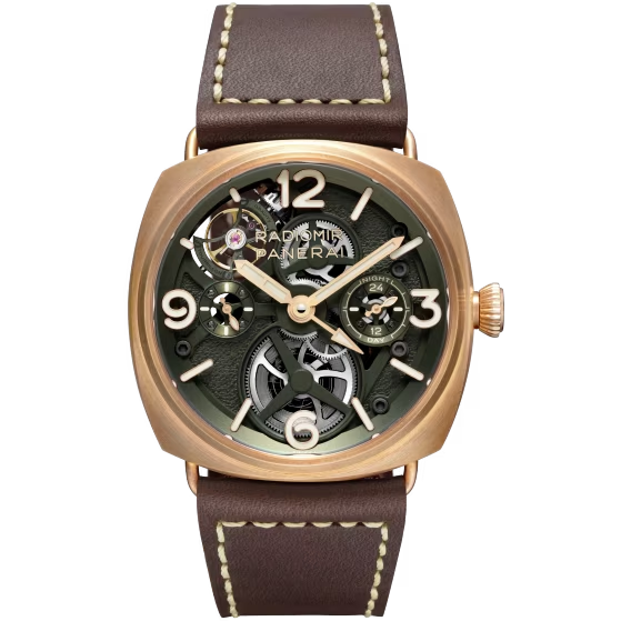 Panerai Radiomir Bronze 45 MM - Dark Brown Alligator Strap - Skeleton Dial - PAM01284