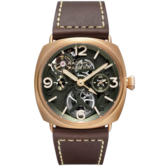 Panerai Radiomir Bronze 45 MM - Dark Brown Alligator Strap - Skeleton Dial - PAM01284