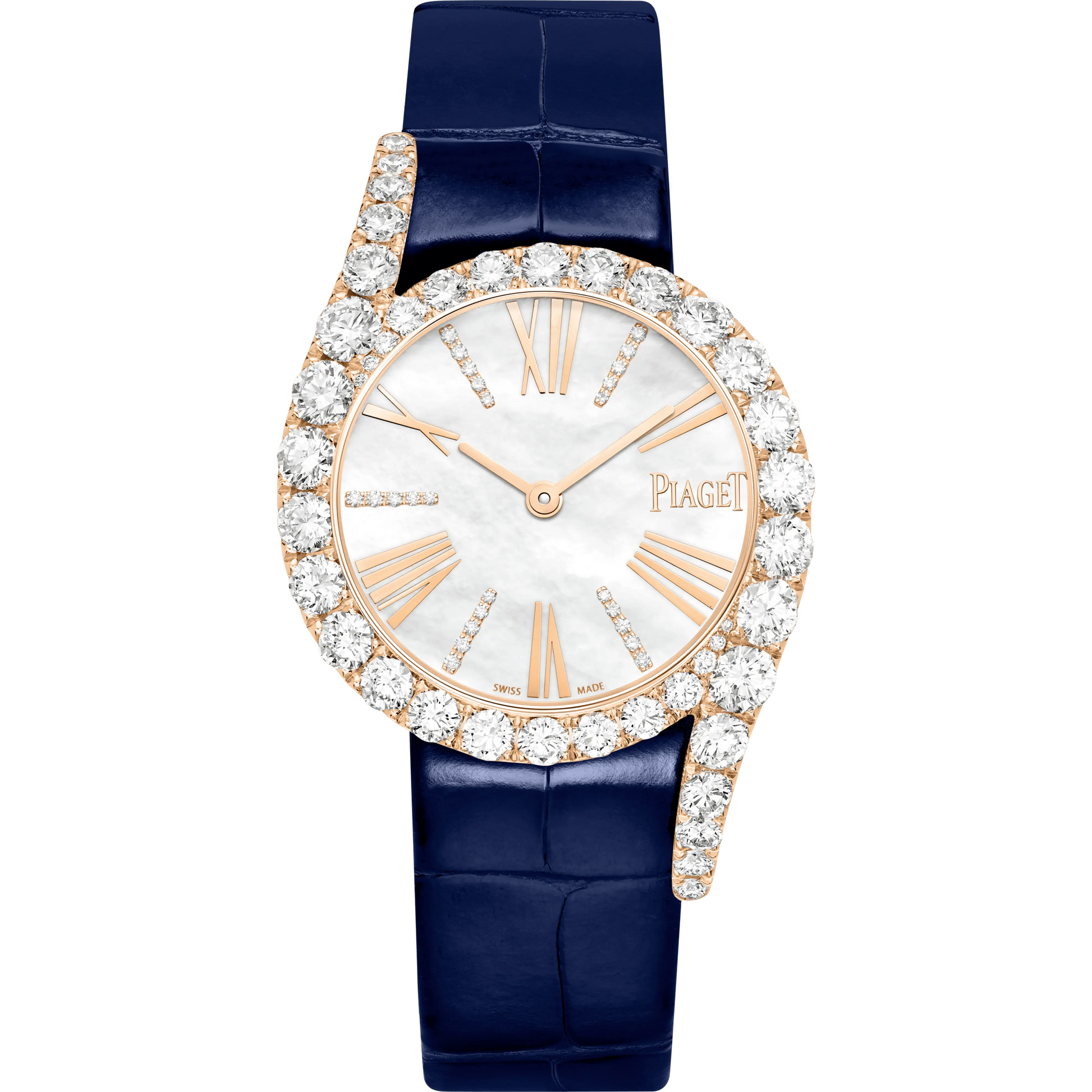 Piaget Limelight Gala - Rose Gold 32 MM - Blue Leather Strap - Diamond Bezel - White Mother-Of-Pearl Dial - G0A47181