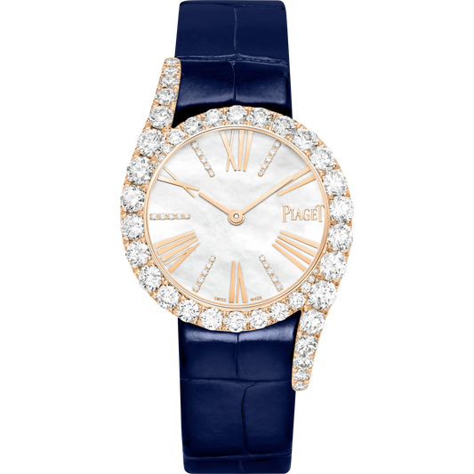 Piaget Limelight Gala - Rose Gold 32 MM - Blue Leather Strap - Diamond Bezel - White Mother-Of-Pearl Dial - G0A47181