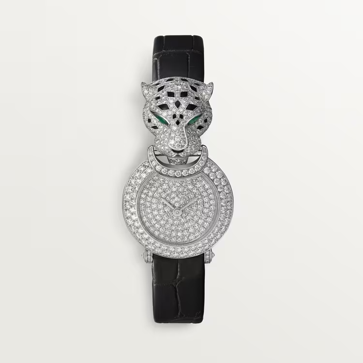 Cartier Panthére De Cartier White Gold 23.6 MM - Black Semi-matte Alligator Leather Strap - Diamond Bezel - White Gold Diamond Dial - HPI01426