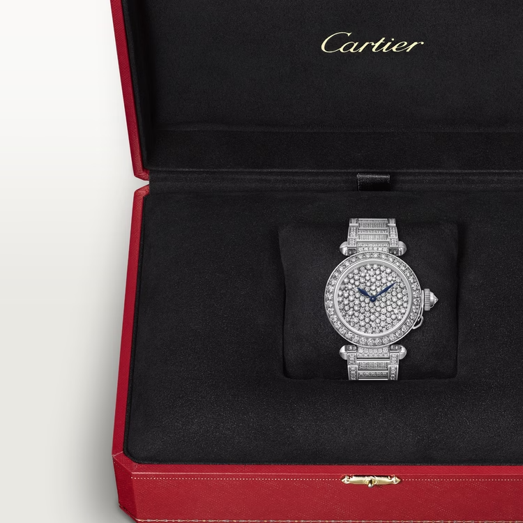 Cartier Pasha de Cartier White gold 35 MM - White gold Diamond Bracelet - Diamond Bezel - Diamond Dial - HPI01392