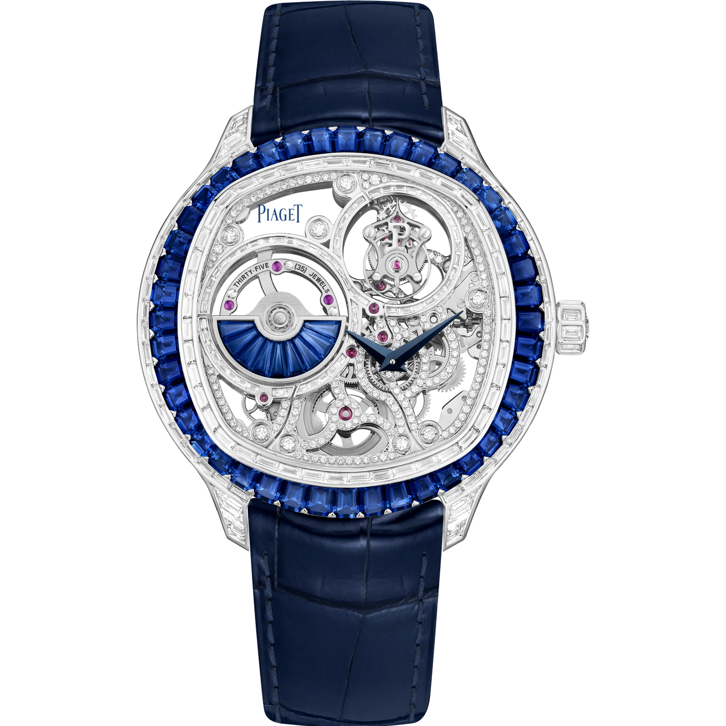 Piaget Polo Emperador - White Gold 49 MM - Blue Leather Strap - Diamond Bezel - Skeleton Diamond Dial - G0A45041