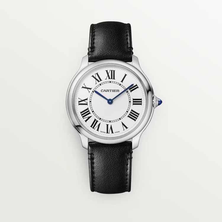 Cartier Ronde Must de Cartier Steel 36 MM - Black Strap - Silver Dial - WSRN0031