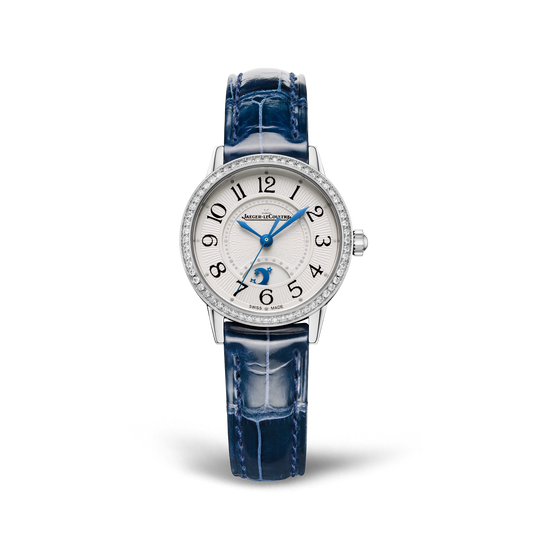 JLC - Rendez-Vous Classic Night & Day - 29 MM - Stainless Steel - Silvered-Gray Guilloché Dial - Diamond Bezel - Blue Leather Strap - Q3468430
