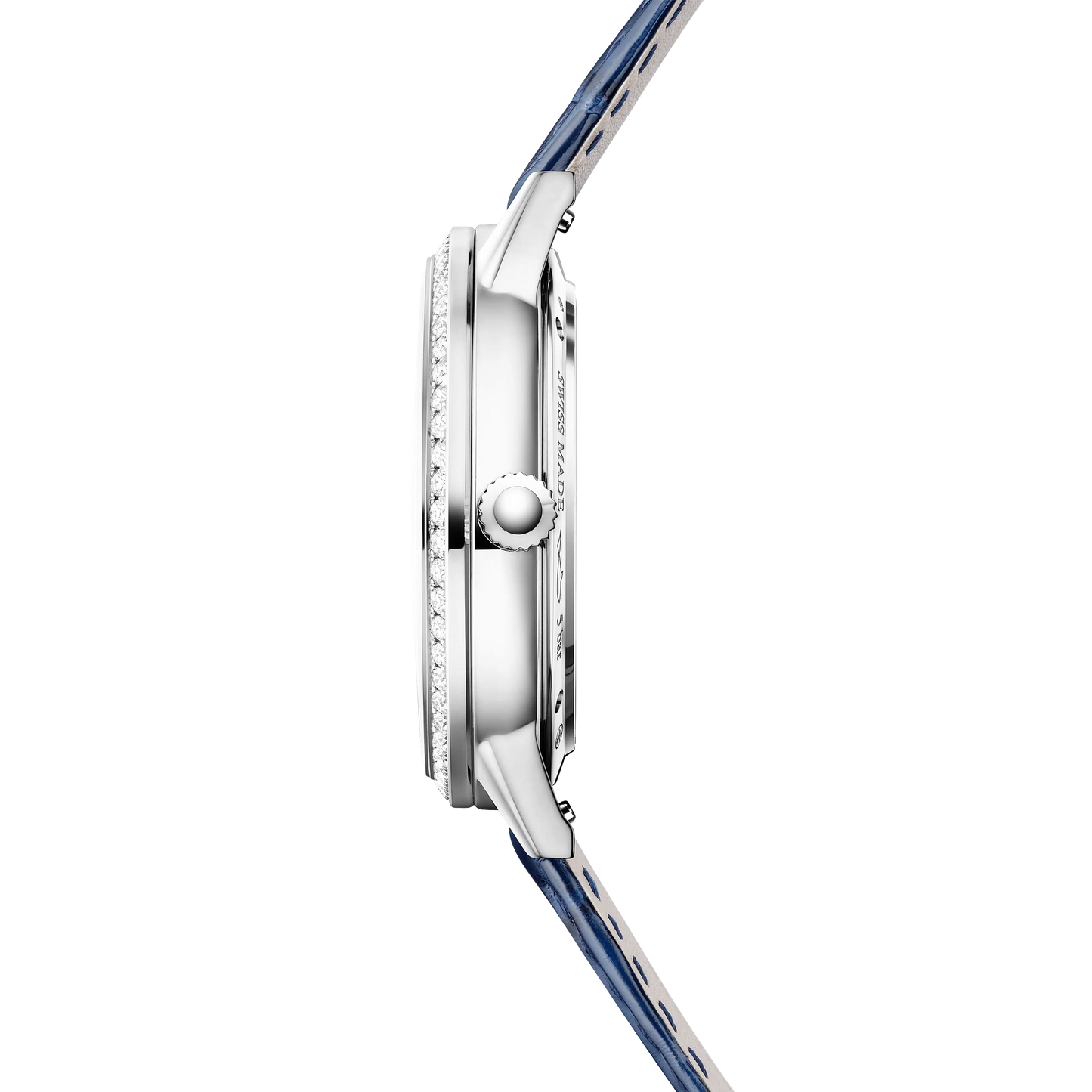 JLC - Rendez-Vous Classic Moon - 34 MM - Stainless Steel - Silvered-Gray Guilloché Diamond Dial - Diamond-Set Bezel - Blue Leather Strap - Q3578431