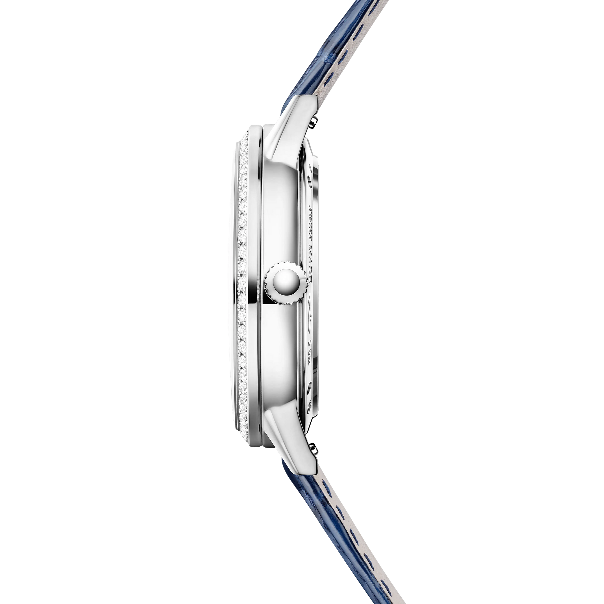 JLC - Rendez-Vous Classic Moon - 34 MM - Stainless Steel - Silvered-Gray Guilloché Diamond Dial - Diamond-Set Bezel - Blue Leather Strap - Q3578431