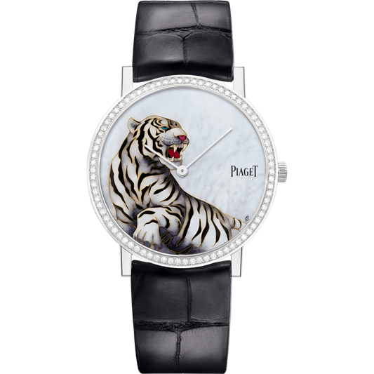 Piaget Altiplano - White Gold 38 MM - Black Leather Strap - Diamond Bezel - White Enamel Dial - G0A46540