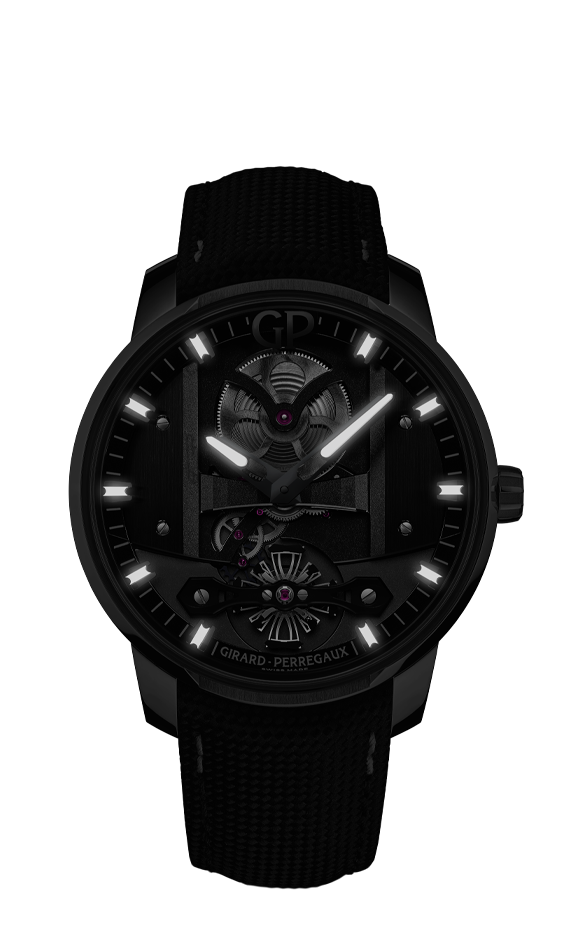 Girard-Perregaux Free Bridge Stainless Steel 44 MM - Black Leather Strap - Skeleton Dial - 82000-11-631-FA6A