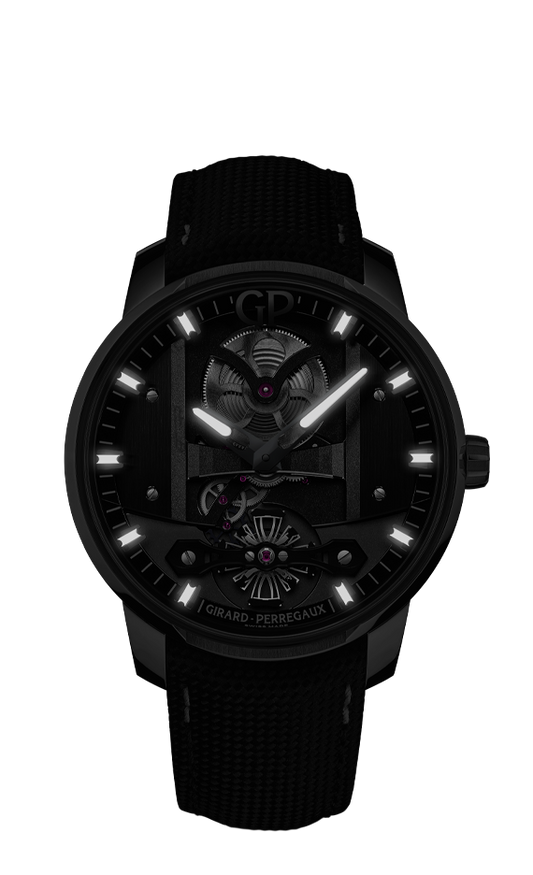 Girard-Perregaux Free Bridge Stainless Steel 44 MM - Black Leather Strap - Skeleton Dial - 82000-11-631-FA6A