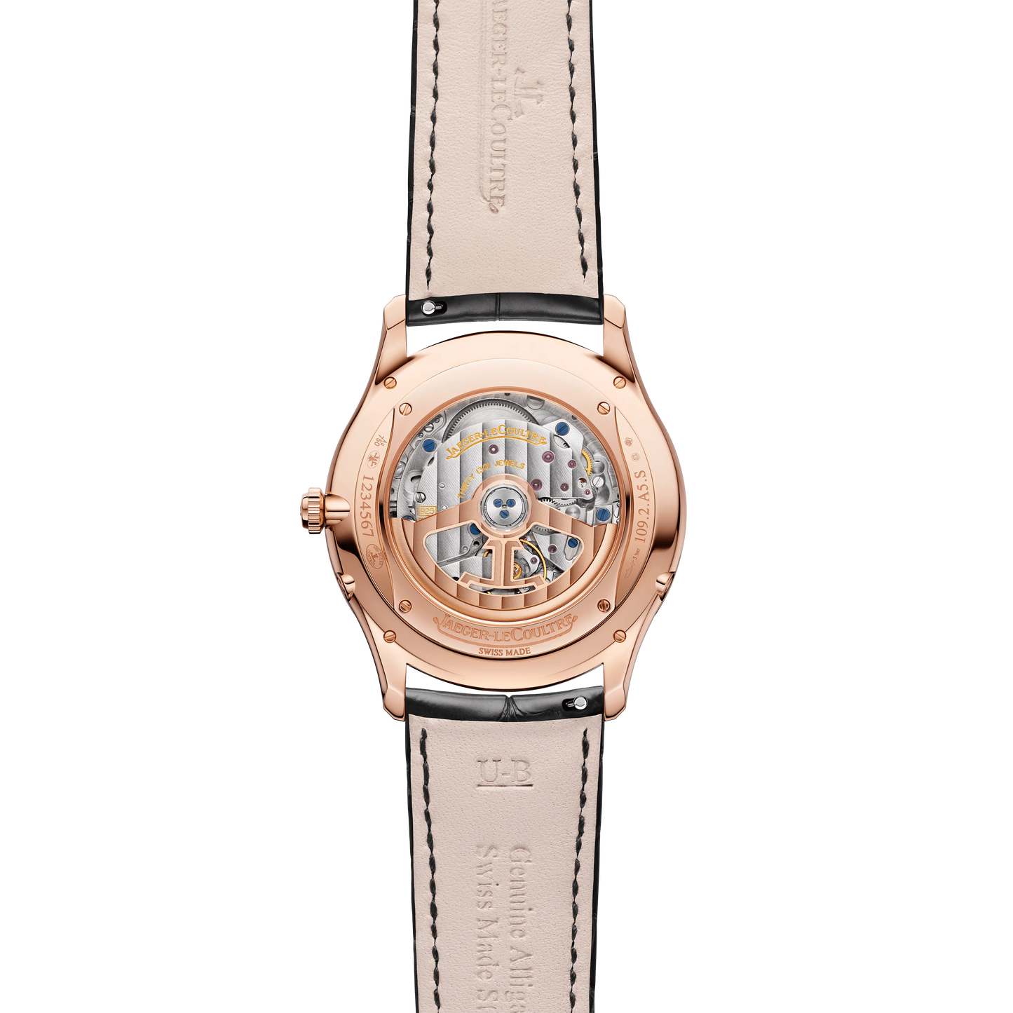 JLC - Master Ultra Thin Moon - 39 MM - Pink Gold - Eggshell Beige Dial - Black Leather Strap - Q1362511