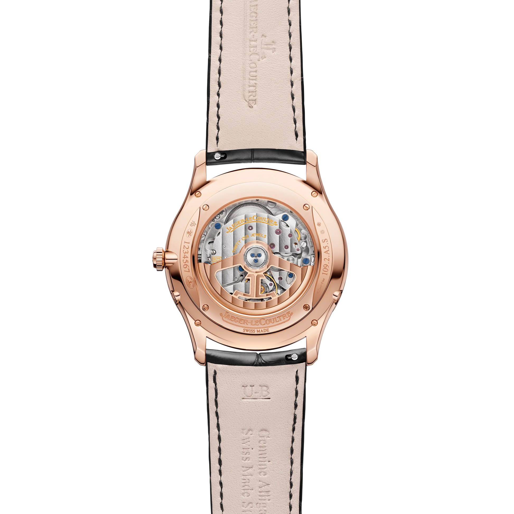 JLC - Master Ultra Thin Moon - 39 MM - Pink Gold - Eggshell Beige Dial - Black Leather Strap - Q1362511