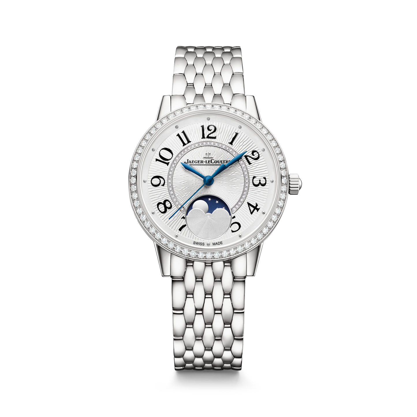 JLC - Rendez-Vous Classic Moon - 34 MM - Stainless Steel - Silvered-Gray Guilloché Diamond Dial - Diamond-Set Bezel - Stainless Steel Strap - Q3578131