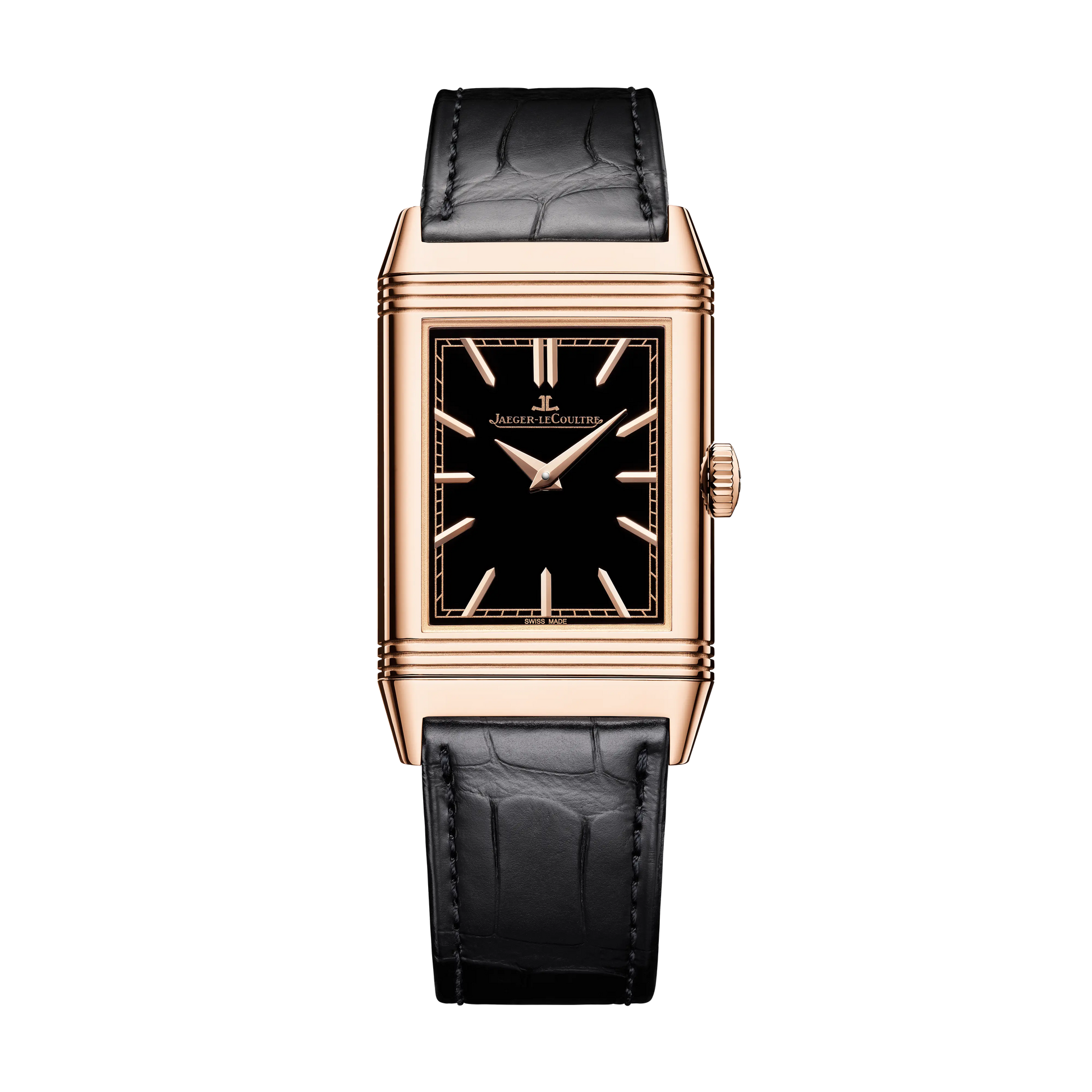 JLC - Reverso Tribute Enamel Snake - Year Of The Snake Edition - 45.6 MM x 27.4 MM - Pink Gold - Black Enamel Dial - Black Leather Strap - Q39324D2