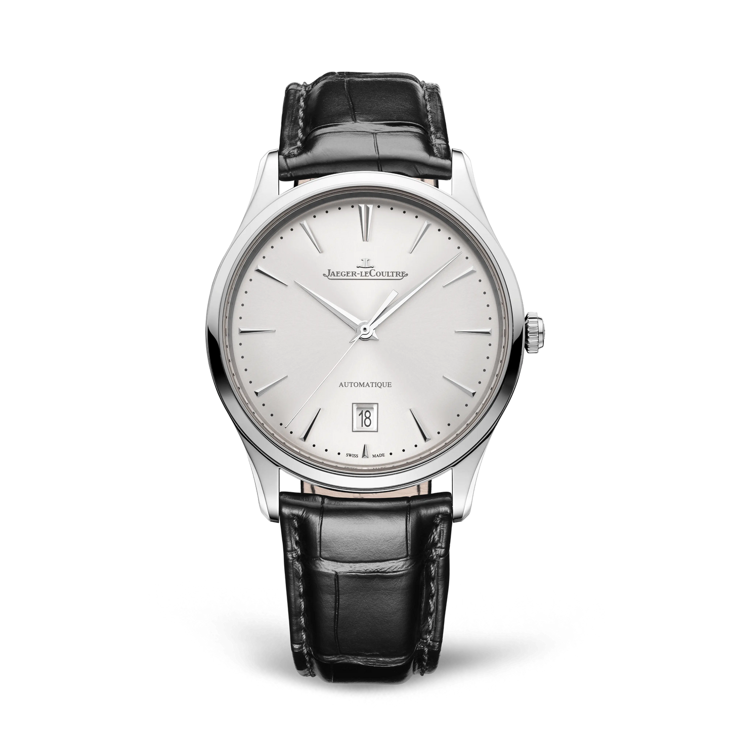 JLC - Master Ultra Thin Date - 39 MM - Stainless Steel - Silvered-Gray Dial - Black Leather Strap - Q1238421