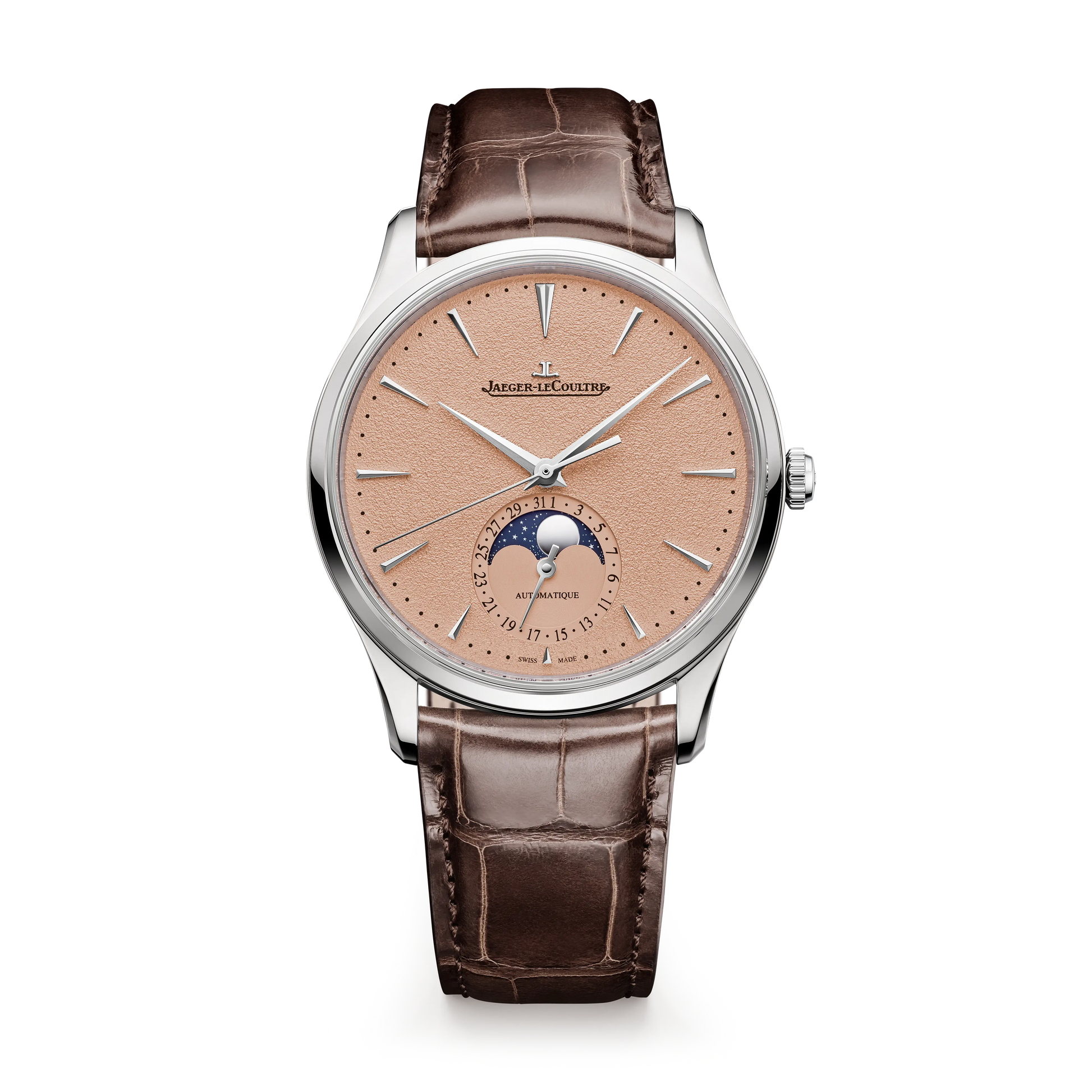 JLC - Master Ultra Thin Moon - 39 MM - Stainless Steel - Copper-Toned Grained Dial - Brown Leather Strap - Q1368460
