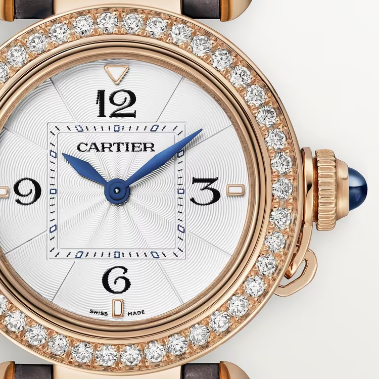 Cartier Pasha de Cartier Rose gold 30 MM - Red Alligator Leather Strap - Diamond Bezel - Opaline Flinqué Dial - WJPA0017