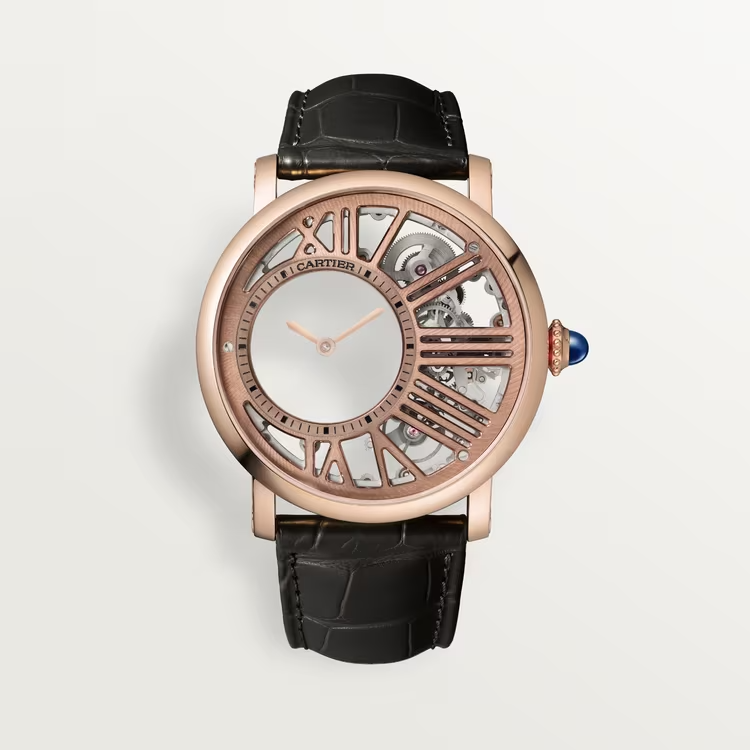 Cartier Ronde Rotonde de Cartier Rose gold  42 MM - Black Alligator Leather Strap - Skeleton Dial - WHRO0060