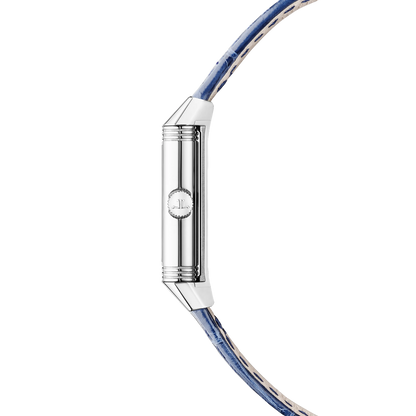 JLC - Reverso Classic Monoface Origin - 32.5 MM x 16.3 MM - Stainless Steel - Silvered-Gray Guilloché Dial - Blue Leather Strap - Q3878520