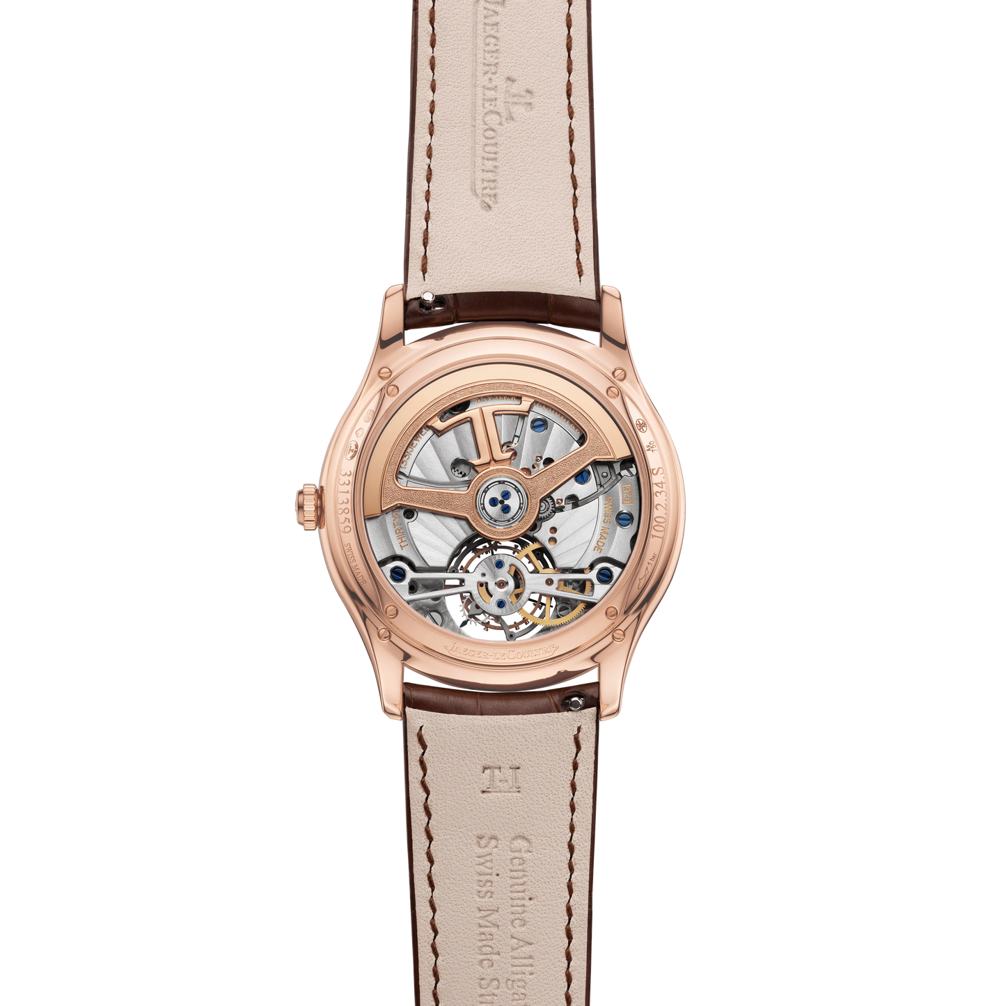 JLC - Master Ultra Thin Tourbillon - 40 MM - Pink Gold - Eggshell Beige Dial - Diamond Bezel - Brown Leather Strap - Q1682401