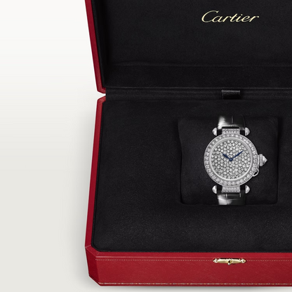 Cartier Pasha de Cartier White gold 35 MM - Black Alligator Leather Strap - Diamond Bezel - Diamond Dial - HPI01450
