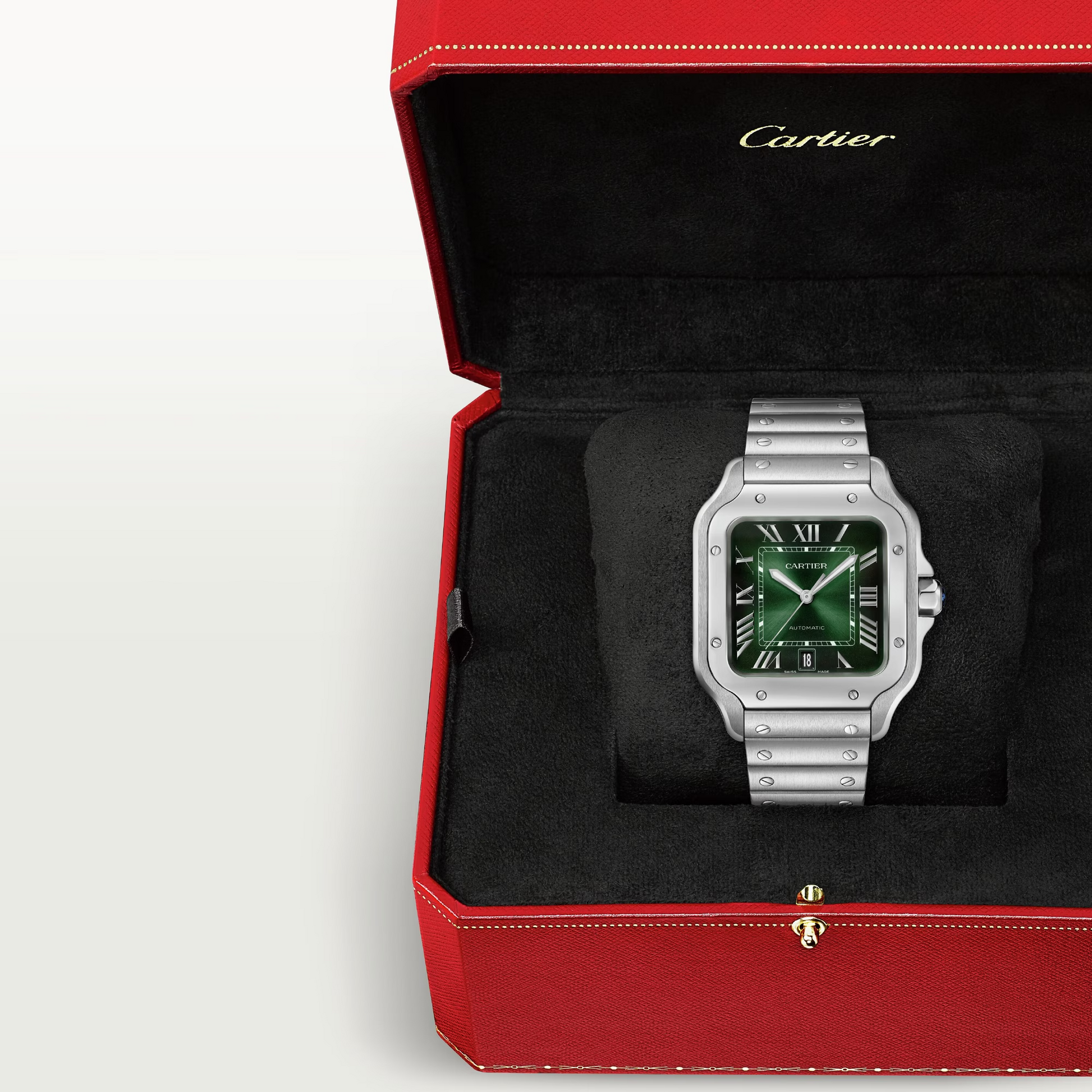 Cartier Santos de Cartier Stainless Steel 39.8 MM (Large Model) - Stainless Steel Bracelet - Green Dial - WSSA0062