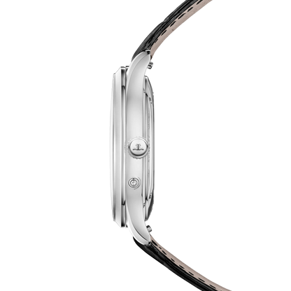 JLC - Master Ultra Thin Moon - 36 MM - Stainless Steel - Silvered-Gray Dial - Black Leather Strap - Q1248421