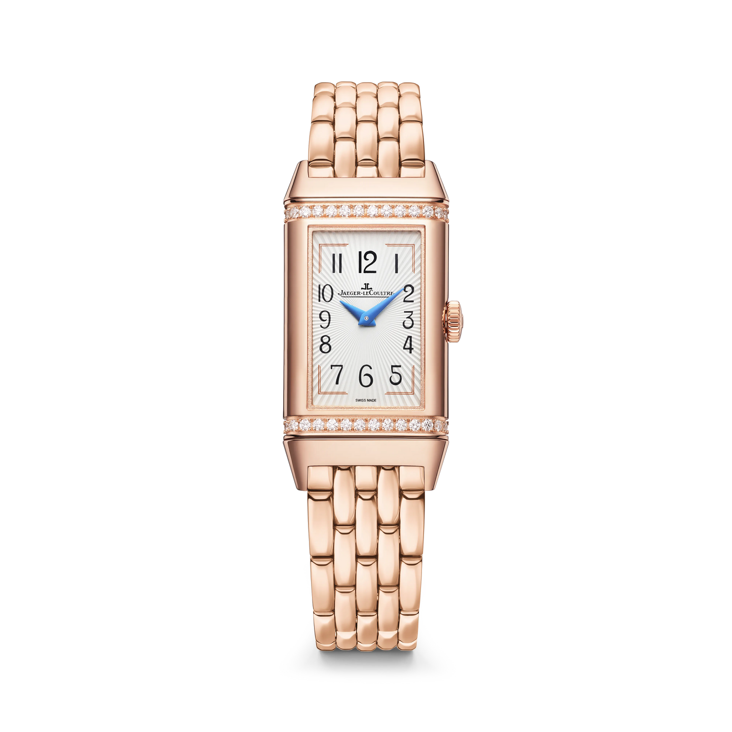 JLC - Reverso One Duetto - 40.1 MM x 20 MM - Pink Gold - Silvered-Gray/Burgundy Dial - Diamond-Set Case - Pink Gold Bracelet - Q334216J