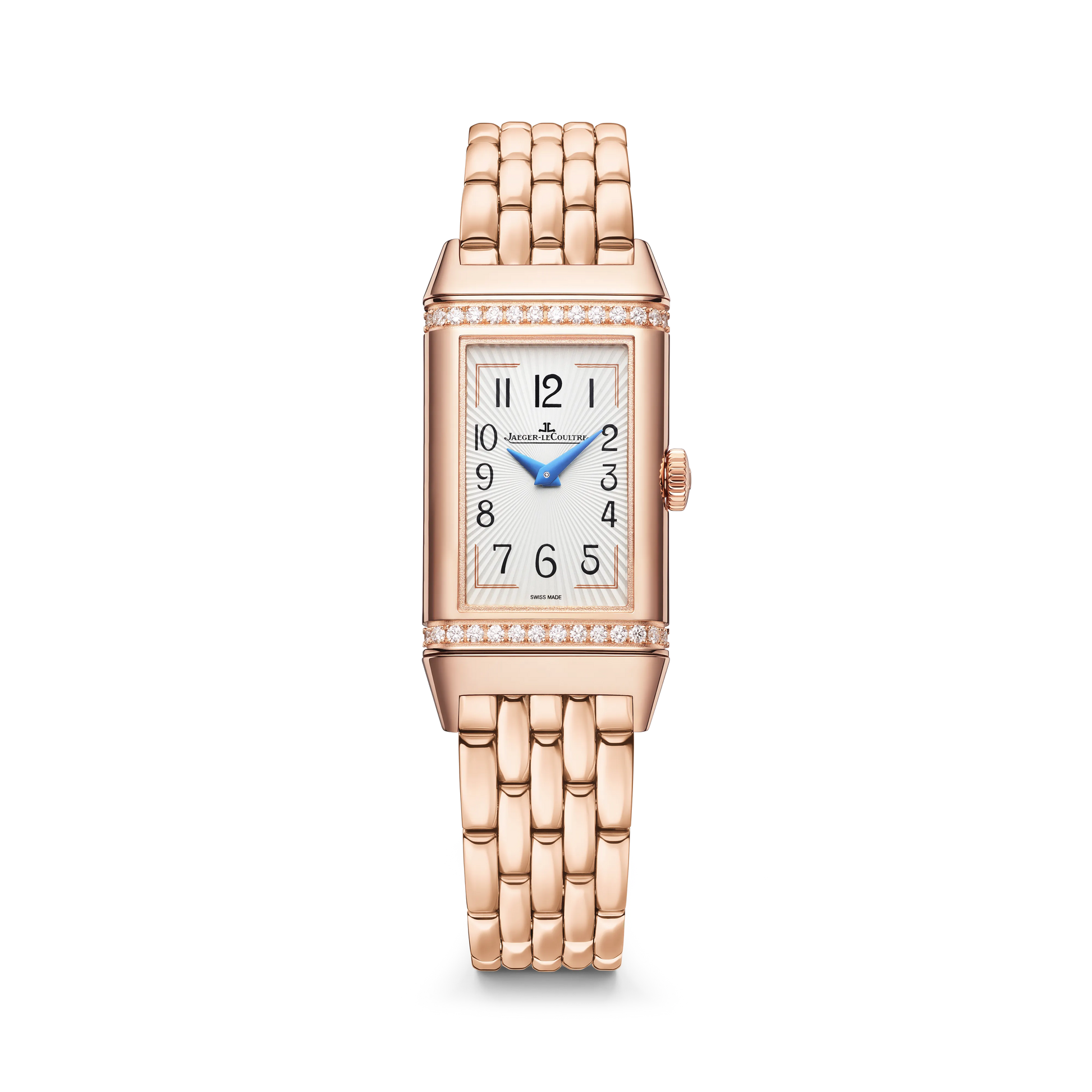 JLC - Reverso One Duetto - 40.1 MM x 20 MM - Pink Gold - Silvered-Gray/Burgundy Dial - Diamond-Set Case - Pink Gold Bracelet - Q334216J