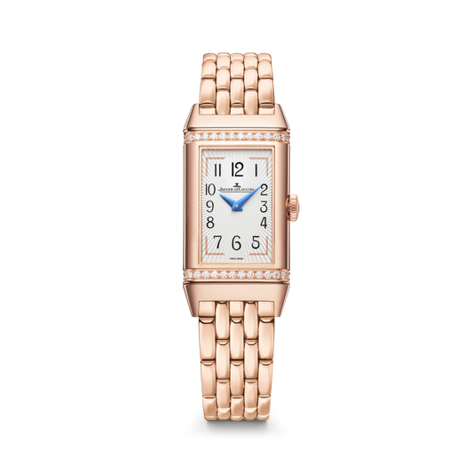 JLC - Reverso One Duetto - 40.1 MM x 20 MM - Pink Gold - Silvered-Gray/Burgundy Dial - Diamond-Set Case - Pink Gold Bracelet - Q334216J