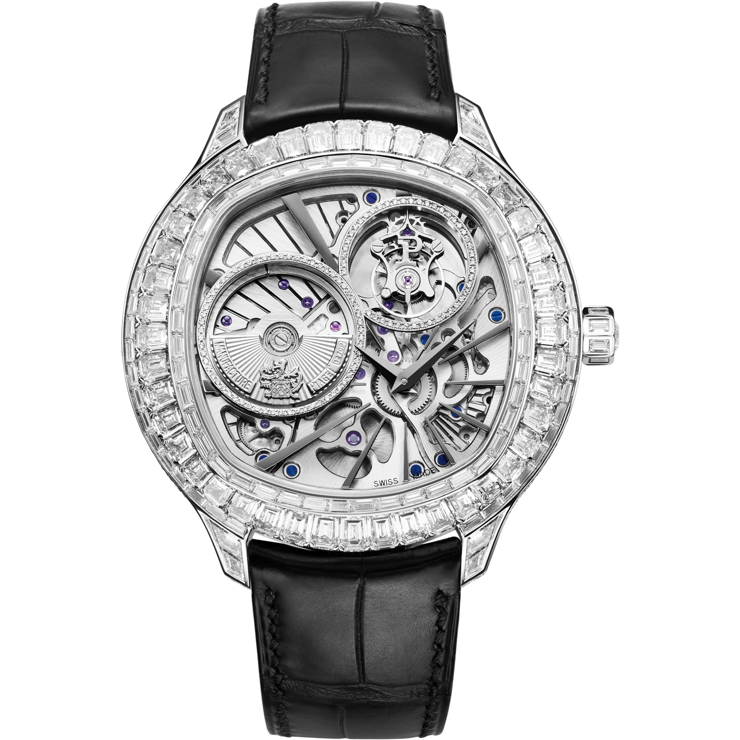 Piaget Polo Emperador - White Gold 49 MM - Black Leather Strap - Diamond Bezel - Diamond Skeleton Dial - G0A37039