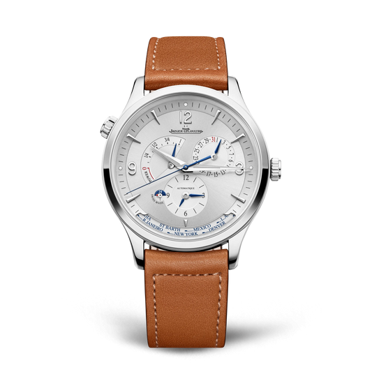 JLC - Master Control Geographic - 40 MM - Stainless Steel - Silvered-Gray Dial - Brown Leather Strap - Q4128421