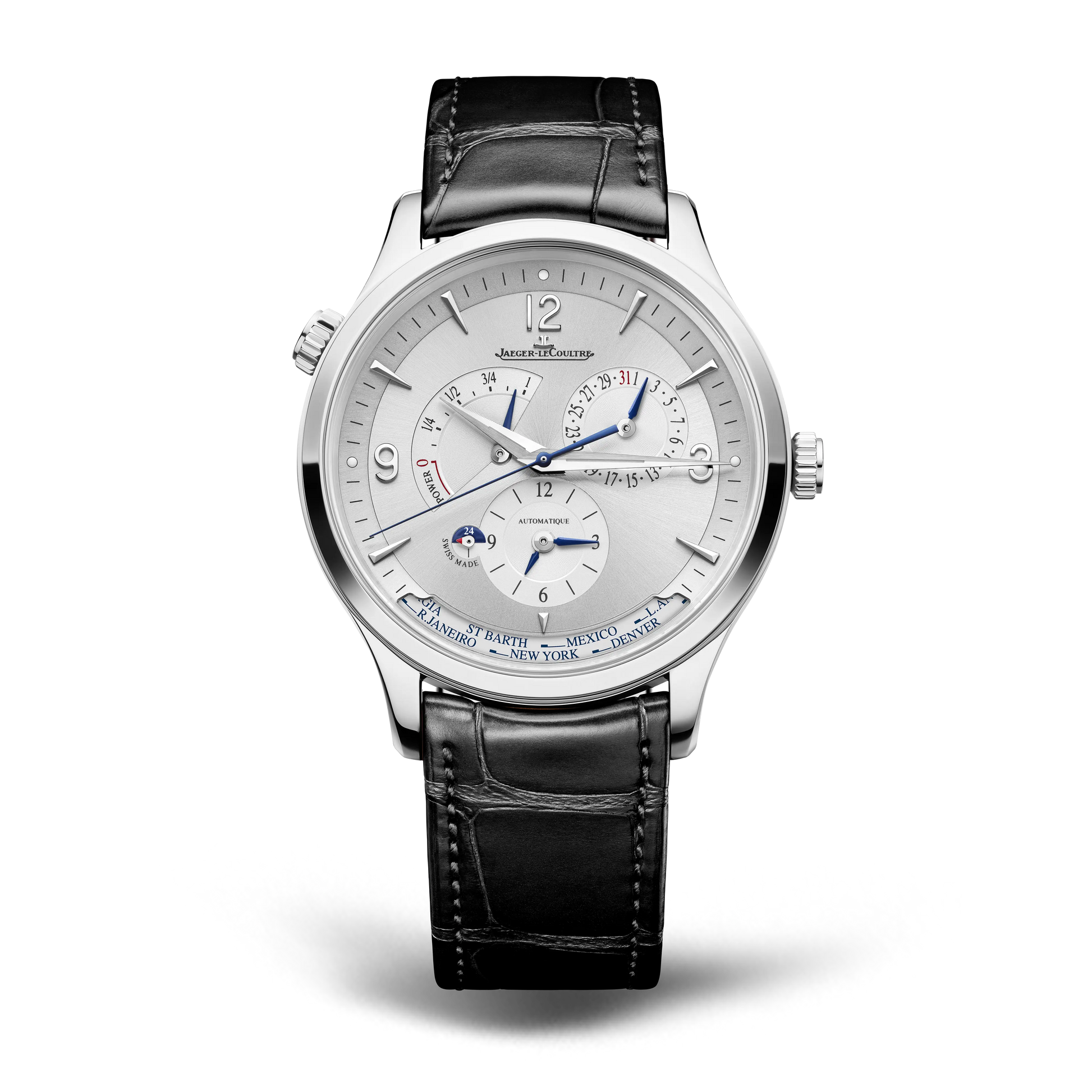 JLC - Master Control Geographic - 40 MM - Stainless Steel - Silvered-Gray Dial - Brown Leather Strap - Q4128421