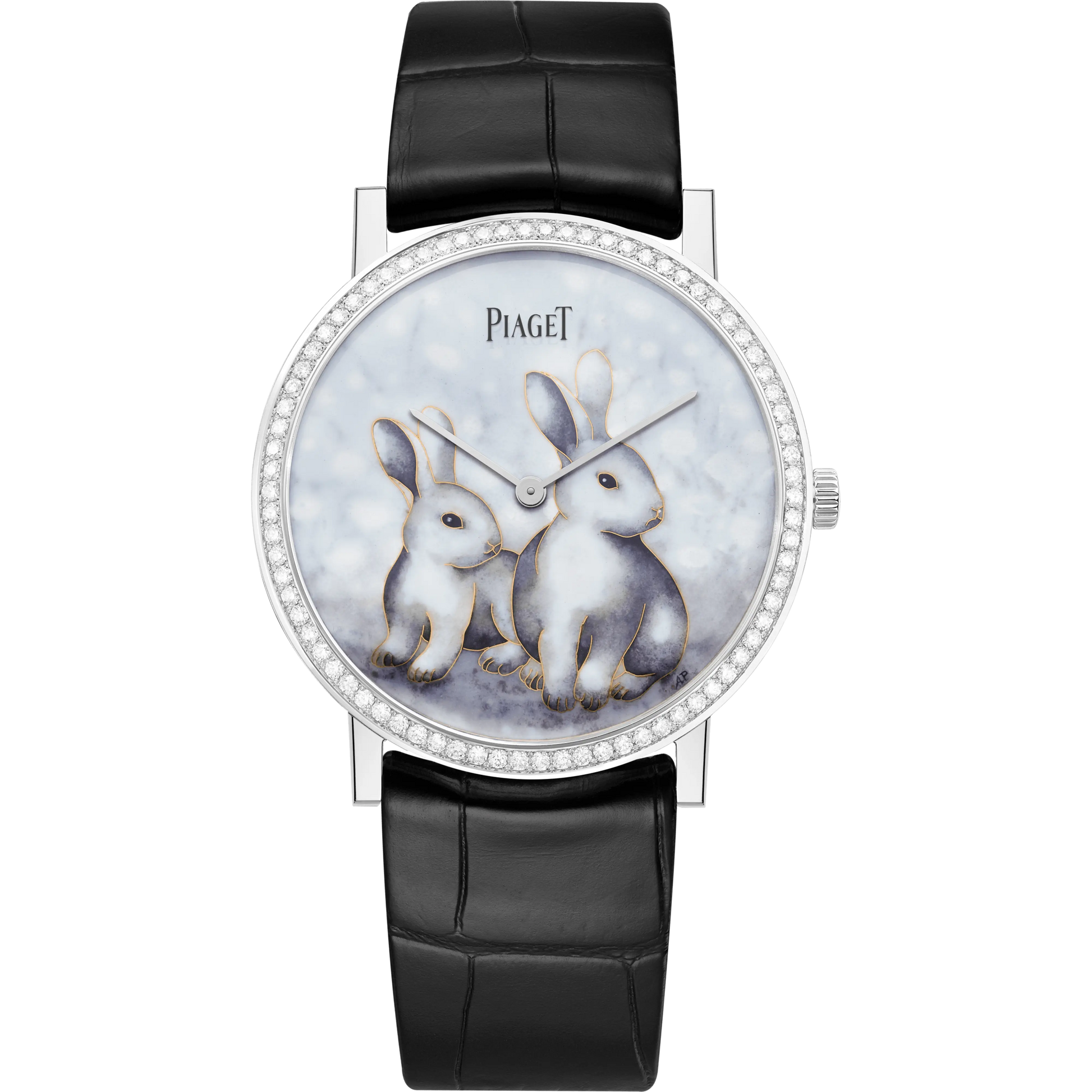 Piaget Altiplano - White Gold 38 MM - Black Leather Strap - Diamond Bezel - White Enamel Dial - G0A47540