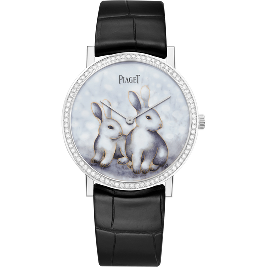 Piaget Altiplano - White Gold 38 MM - Black Leather Strap - Diamond Bezel - White Enamel Dial - G0A47540