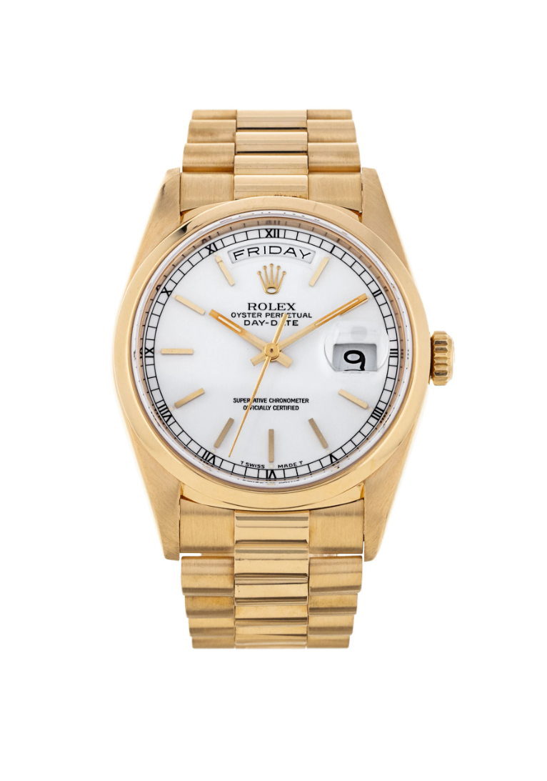 Rolex Day-Date - 36 MM - Yellow Gold - Smooth Bezel - White Dial - 18208 WhS