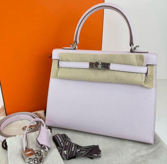 Hermès Kelly Sellier 25 - Mauve Pale - Epsom - Palladium Hardware - K25MEPHW