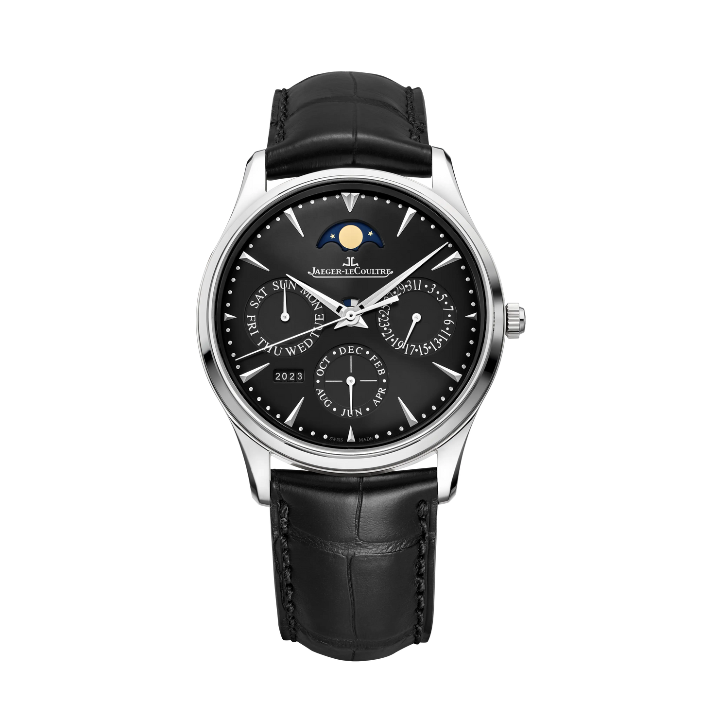 JLC - Master Ultra Thin Perpetual Calendar - 39 MM - Stainless Steel - Black Dial - Black Leather Strap - Q1308470