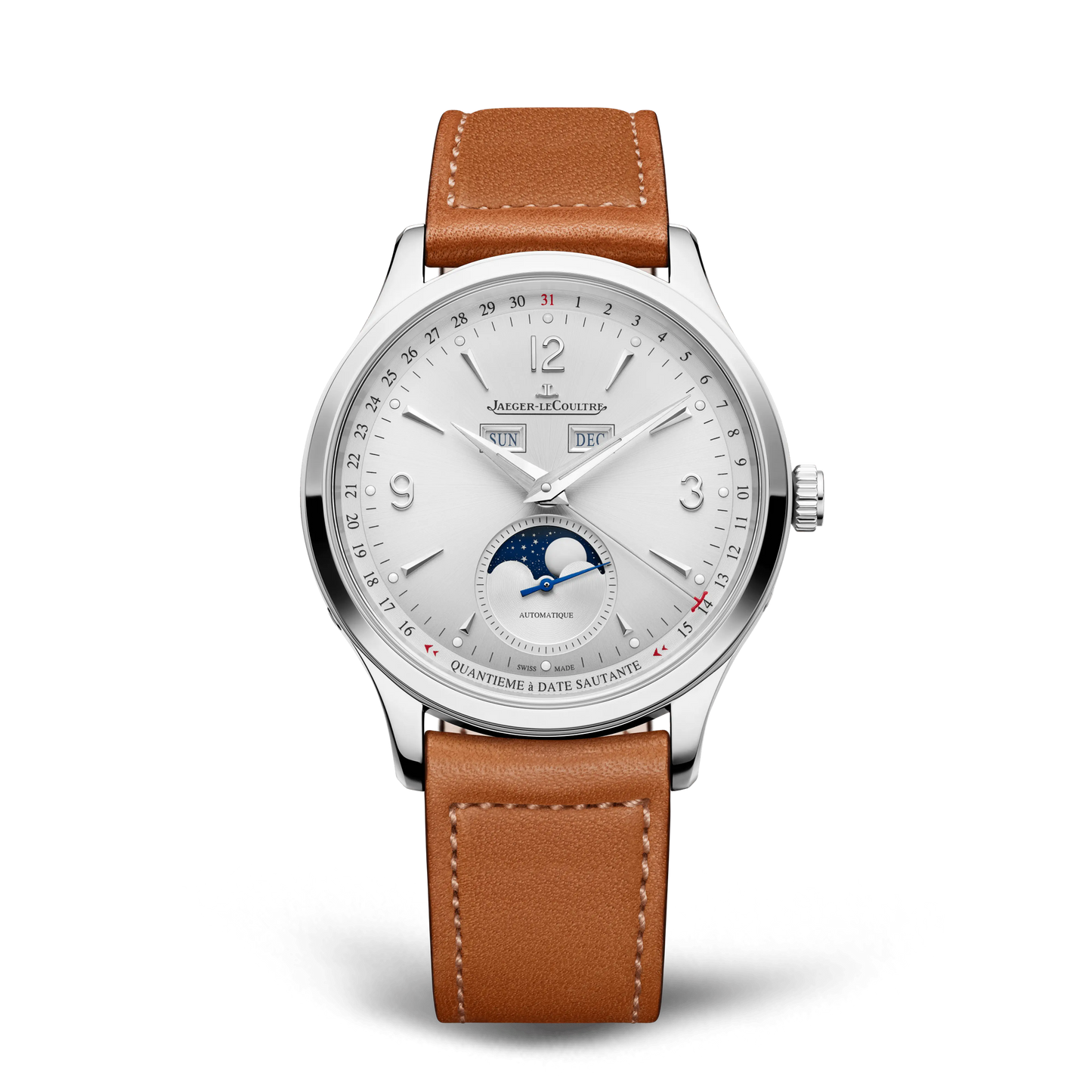 JLC - Master Control Calendar - 40 MM - Stainless Steel - Silvered-Gray Dial - Brown Leather Strap - Q4148421