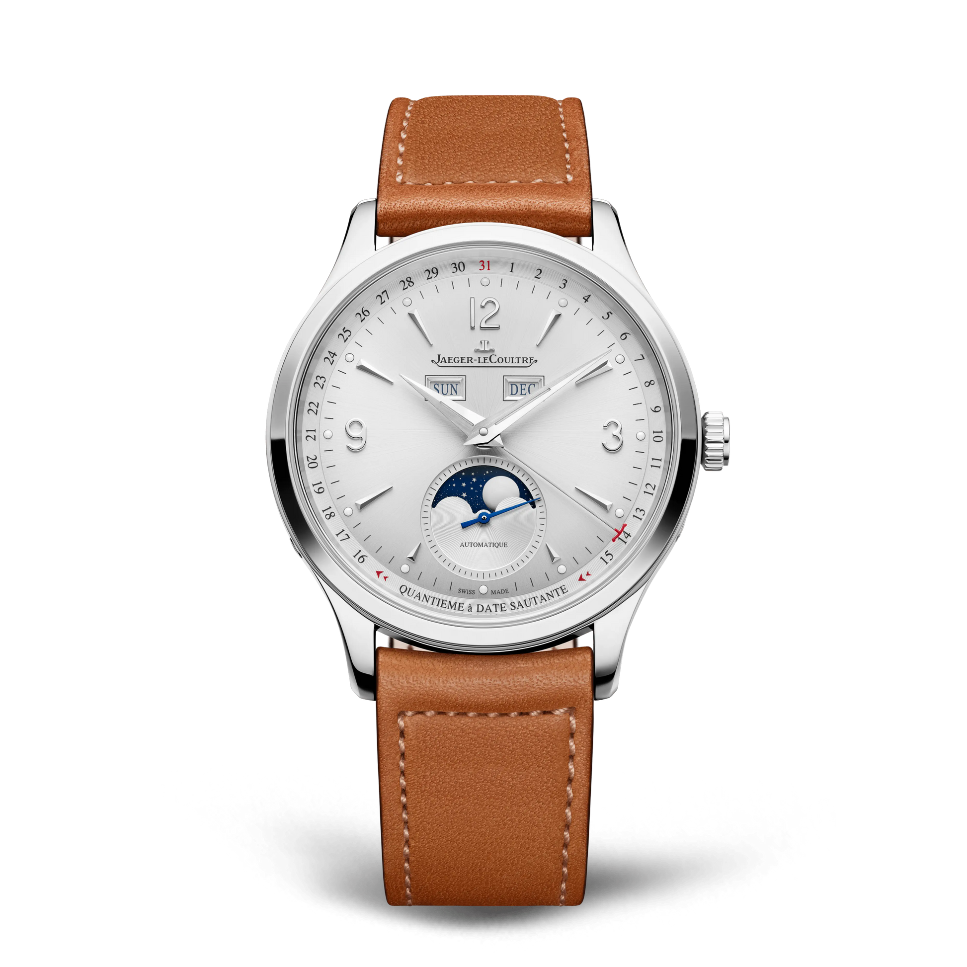 JLC - Master Control Calendar - 40 MM - Stainless Steel - Silvered-Gray Dial - Brown Leather Strap - Q4148421