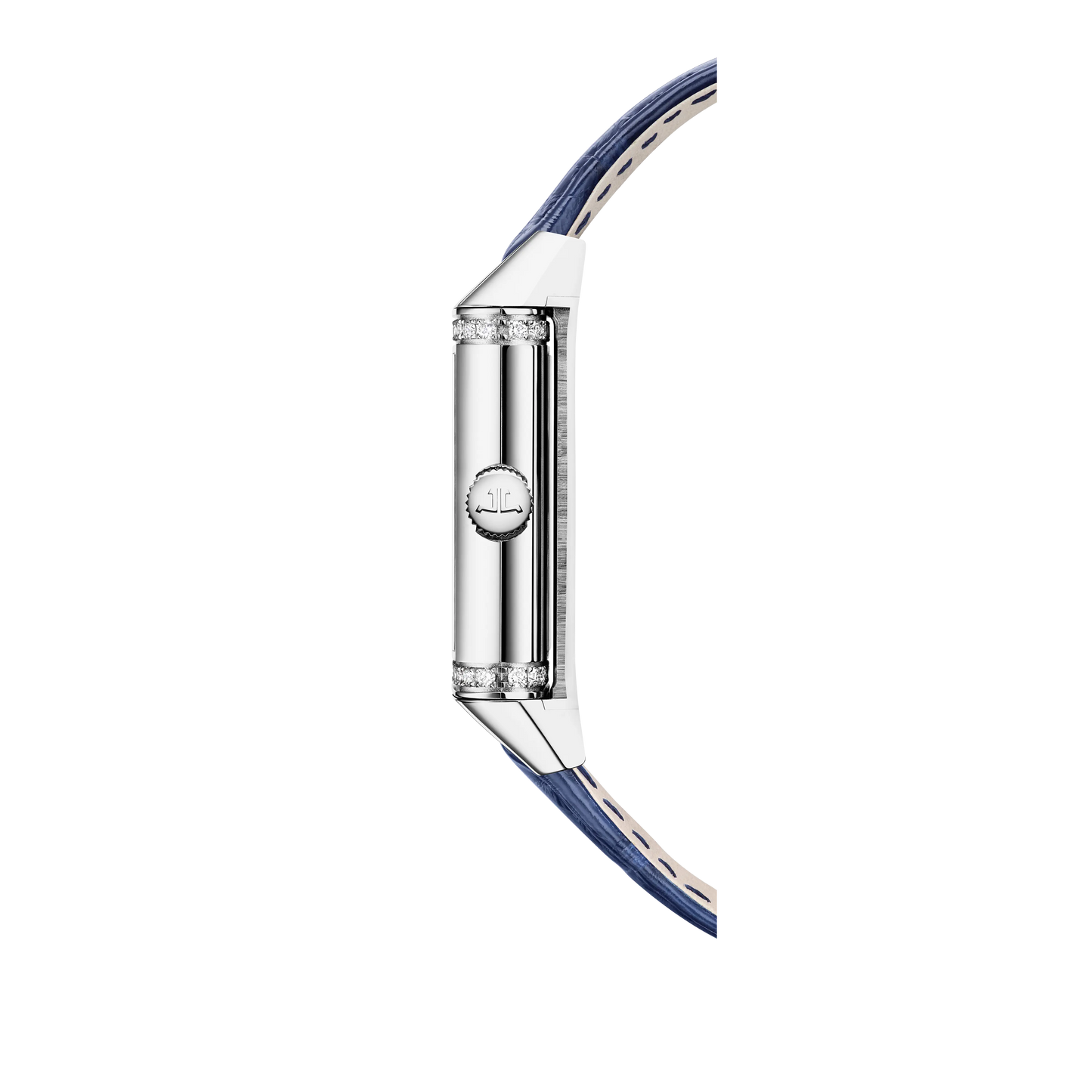 JLC - Reverso One Duetto - 40.1 MM x 20 MM - Stainless Steel - Silvered-Gray/Midnight Blue Dial - Diamond-Set Case - Blue Leather Strap - Q334848J