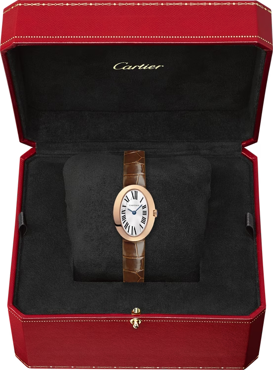 Cartier Baignoire de Cartier Rose gold 25.30 MM - Shiny Dark Brown Alligator Leather Strap - Silvered Dial - W8000017